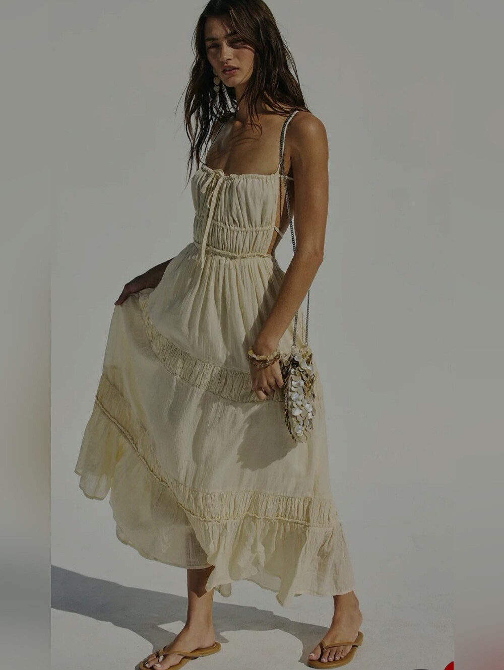 Free People Taking Sides Tiered Cotton Maxi Dress Size L - Picture 12 of 15